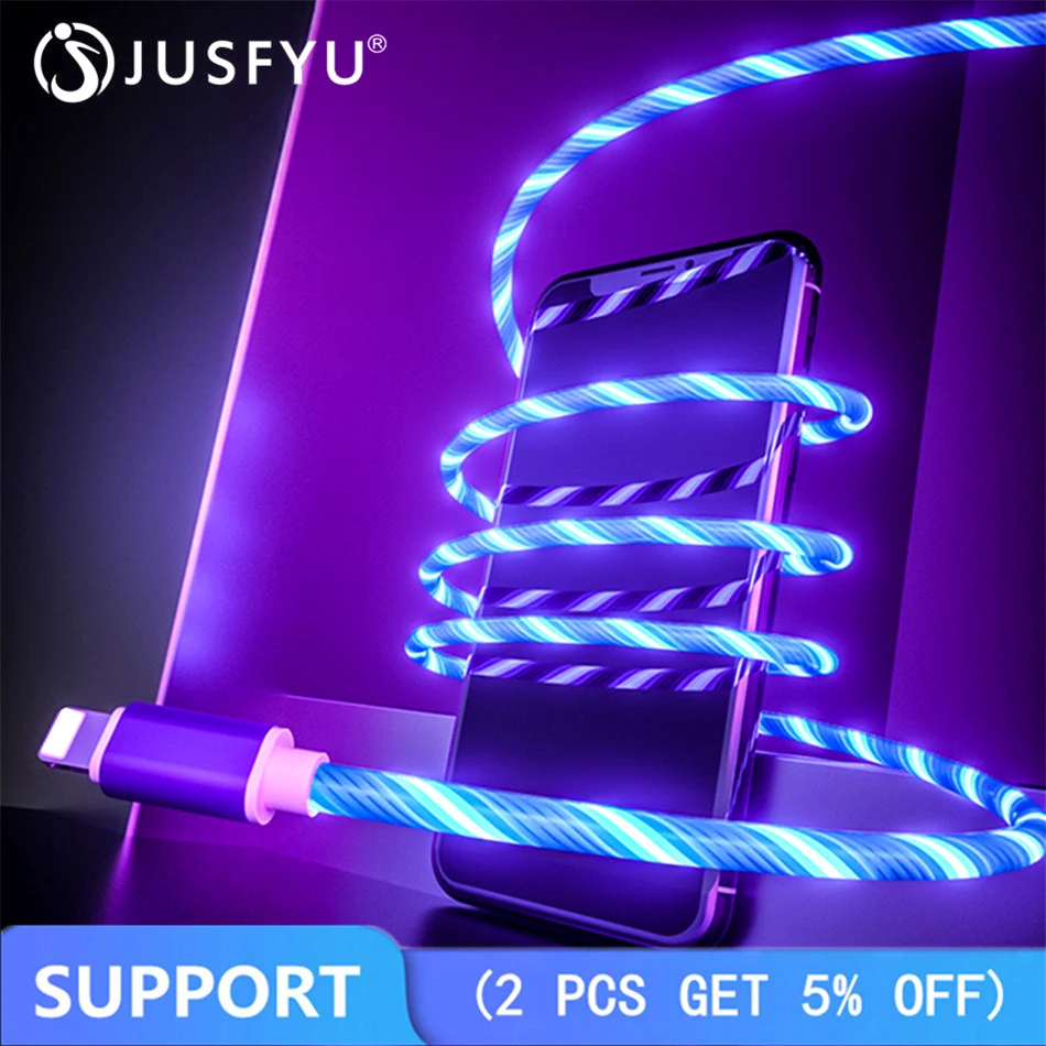 Micro USB Cable Glowing LED Flowing Iight Fast Charge USB Data Sync Wire For iPhone Android Type