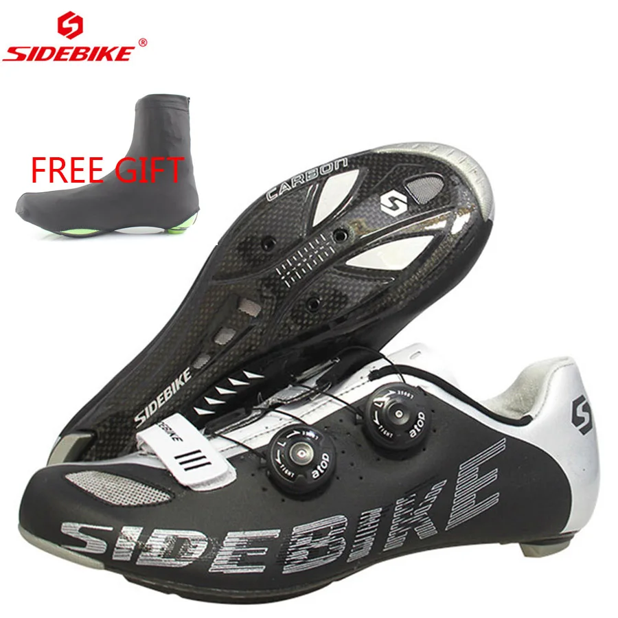 

SIDEBIKE Road Bike Cycling Superfine Fiber Shoes Carbon Fiber Shoes Sole MTB Rotating Auto-lock Black PRO sapatilha ciclismo