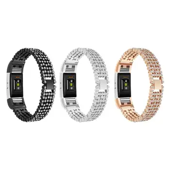 

Black 361L Steel Crystal Beads Watch Band Strap Bracelet Belt Strap Replacement for Fitbit Charge 2 Watch Band