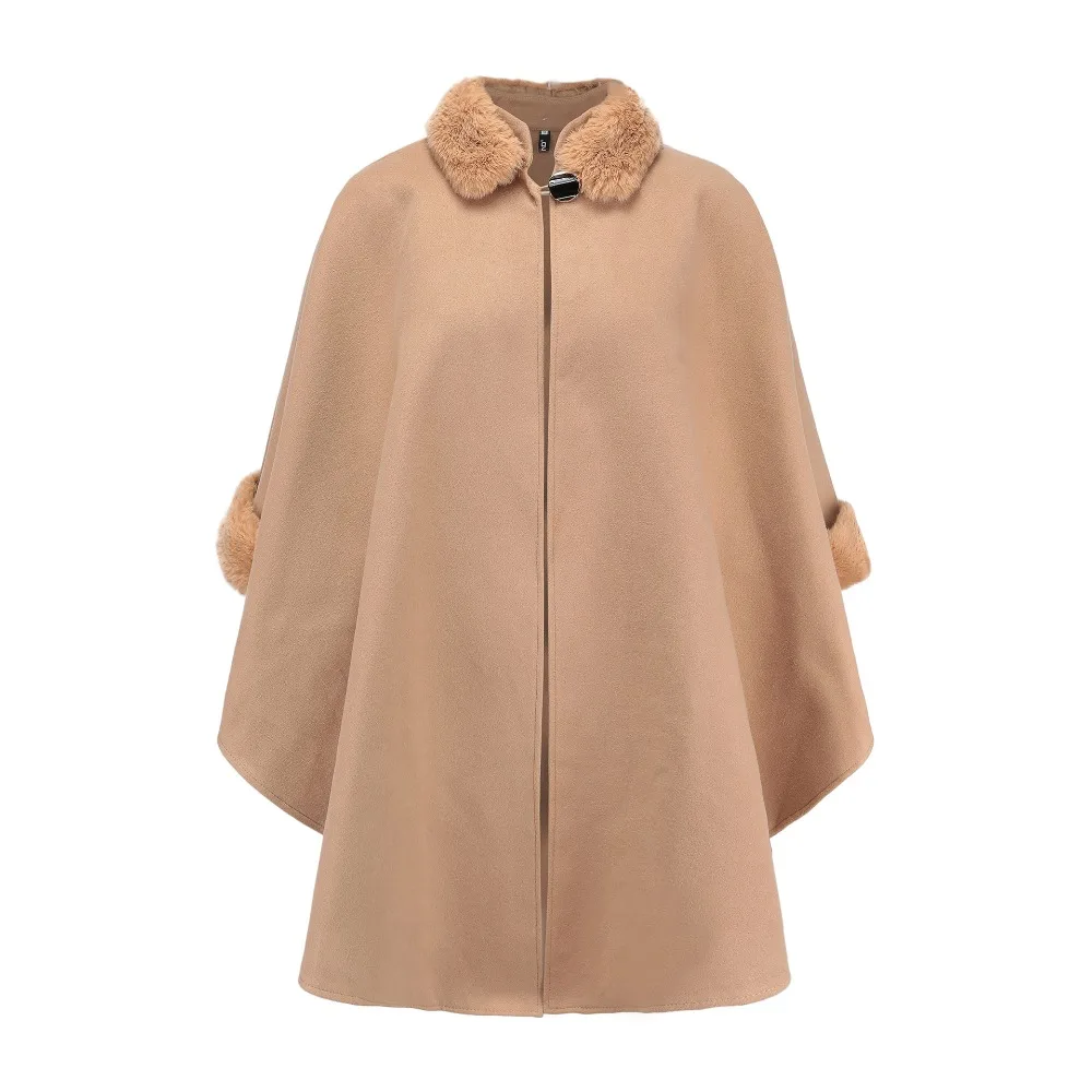 Woman Coats Winter Nice Fur Collar Wool Cloak Camel Elegant Plus Size