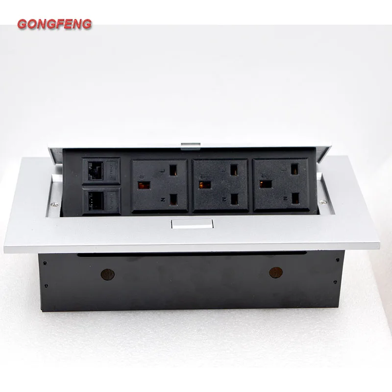 New Hot Black Silver K221C Pop-up Desktop Socket Multimedia Panel Dual Network UK Standard Power jack Special Wholesale | Обустройство