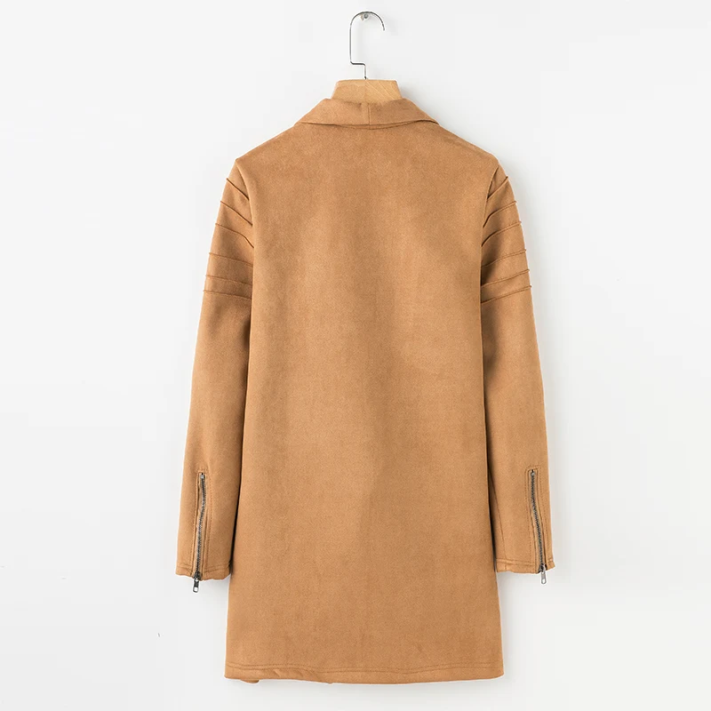 BONGOR LUSS  2018 Autumn Winter Outwear Suede Leather Jacket Casual Zipper Long Open Coat Women Basic Jacket Streetwear  (28)