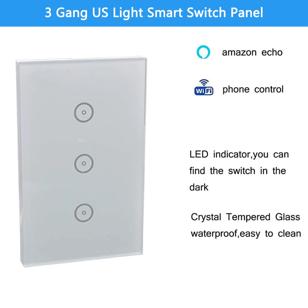

Smart Wireless wifi wall Touch switch 3 gang US Light Switch panel smart phone control APP Panel switch smart remote control