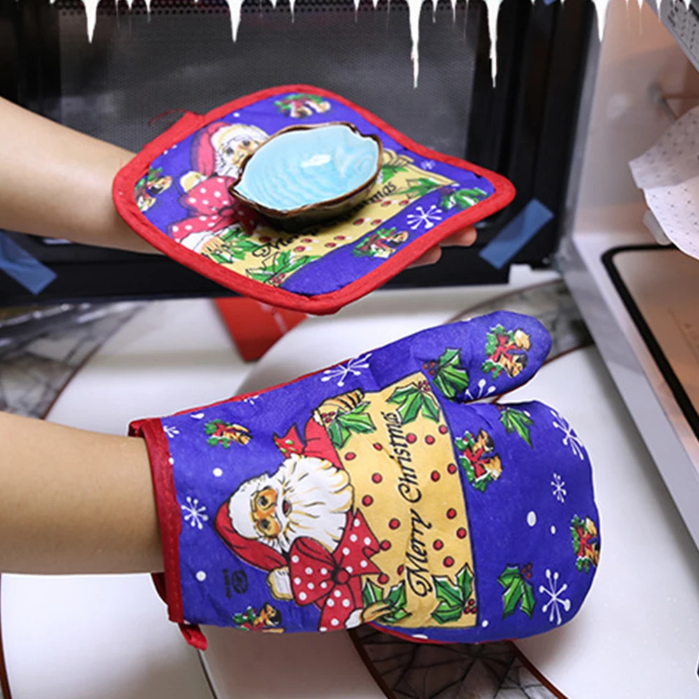 2 шт./компл. Рождества выпечки анти-горячие перчатки с подкладкой печь изоляционный мат для домашнего Рождественского с утолщённой меховой опушкой, хороший подарок Прямая поставка