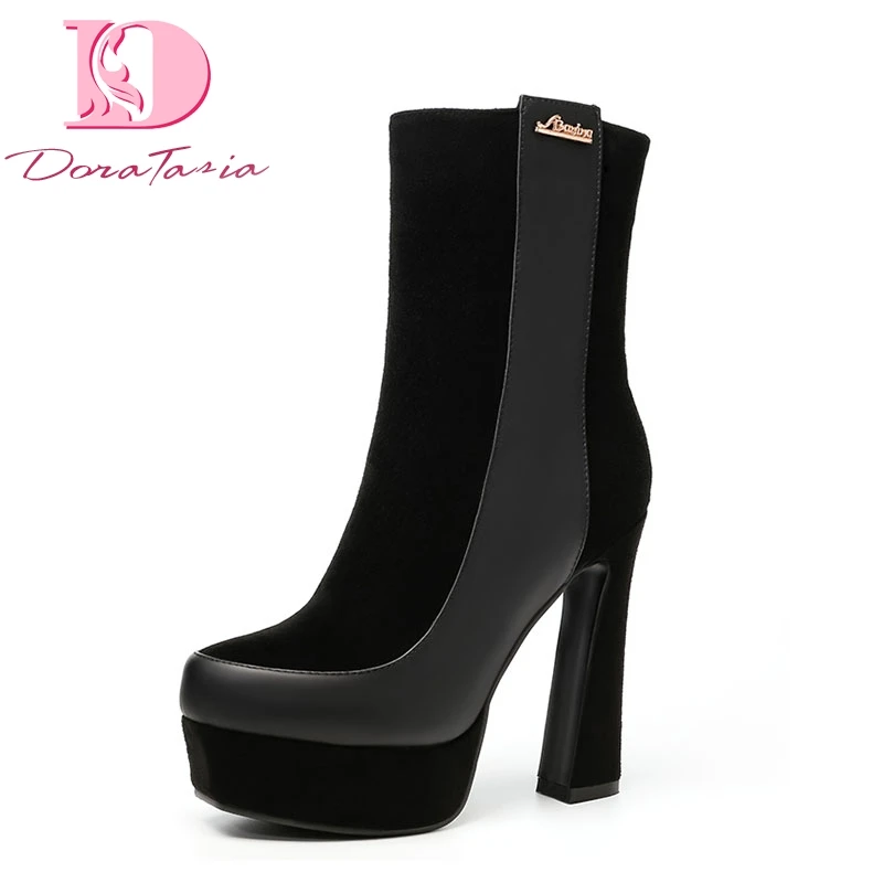 

DoraTasia Brand New Fashion kid suede and cow leather super high Heels party women Boots Shoes platform Boots Shoes Woman