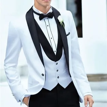 

New 2017 New Arriva lone buttons Notch Lapel White Groom Tuxedos Groomsmen Men's Wedding Suits Best man Suits (Jacket+Pants+Vest