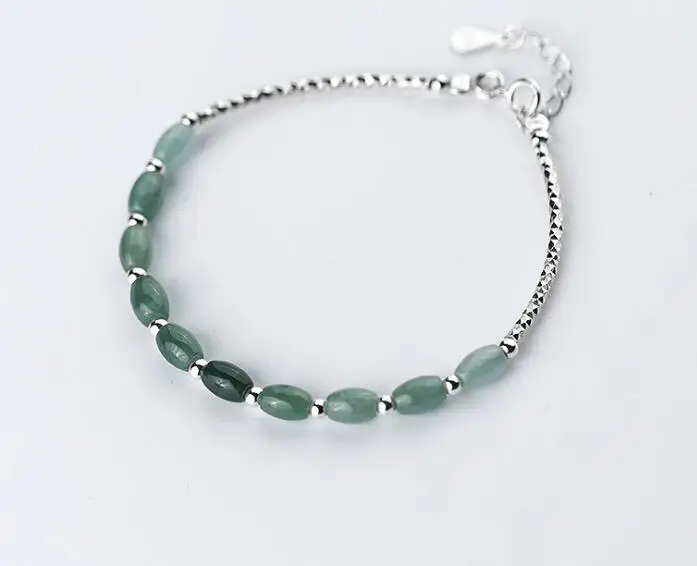 

small 6mm 100% real. 925 Sterling silver Fine Jewelry Natural water drop Oval emerald Stone &Beads bangle Bracelet GTLS603