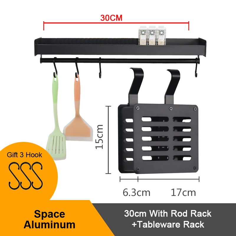 DIY держатель для домашней организации, кухонная стойка из алюминиевого сплава, кухонная полка, настенный горшок для специй, крышка, посуда, инструменты для приготовления пищи, стойка - Цвет: Tableware Rack