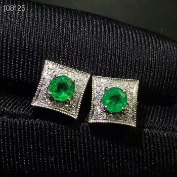 

[MeiBaPJ]Natural Columbia Emerald Gemstone Square Stud Earrings Real 925 Silver Earrings Fine Charm Jewelry for Women