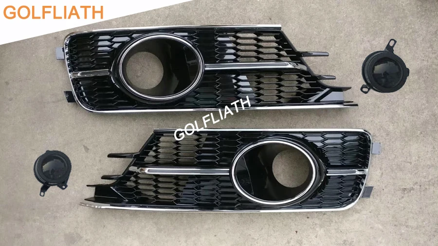 

GOLFLIATH One Pair of RS6 Style Honeycomb fog light grill front bumper grille Glossy Black with ACC for Audi A6 C7 2015-2017