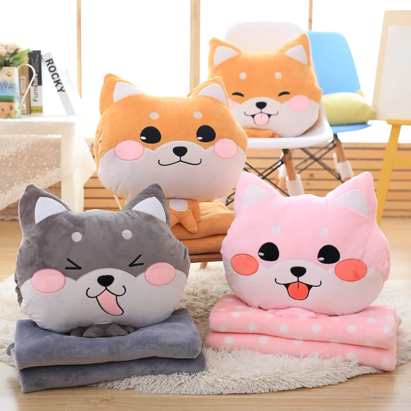 

Cartoon dog plush pillow shiba inu toys for children gift Contain Plush Flannel blanket Bedroom cushion
