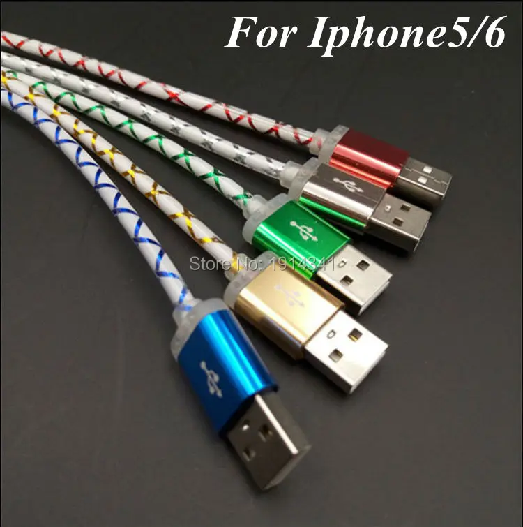 wholesale 200pcslot Visible Glowing LED Light USB Data Charging Cable for iPhone 5 5s 5c 6 6s 6 plus Pad Usb Cord Cable