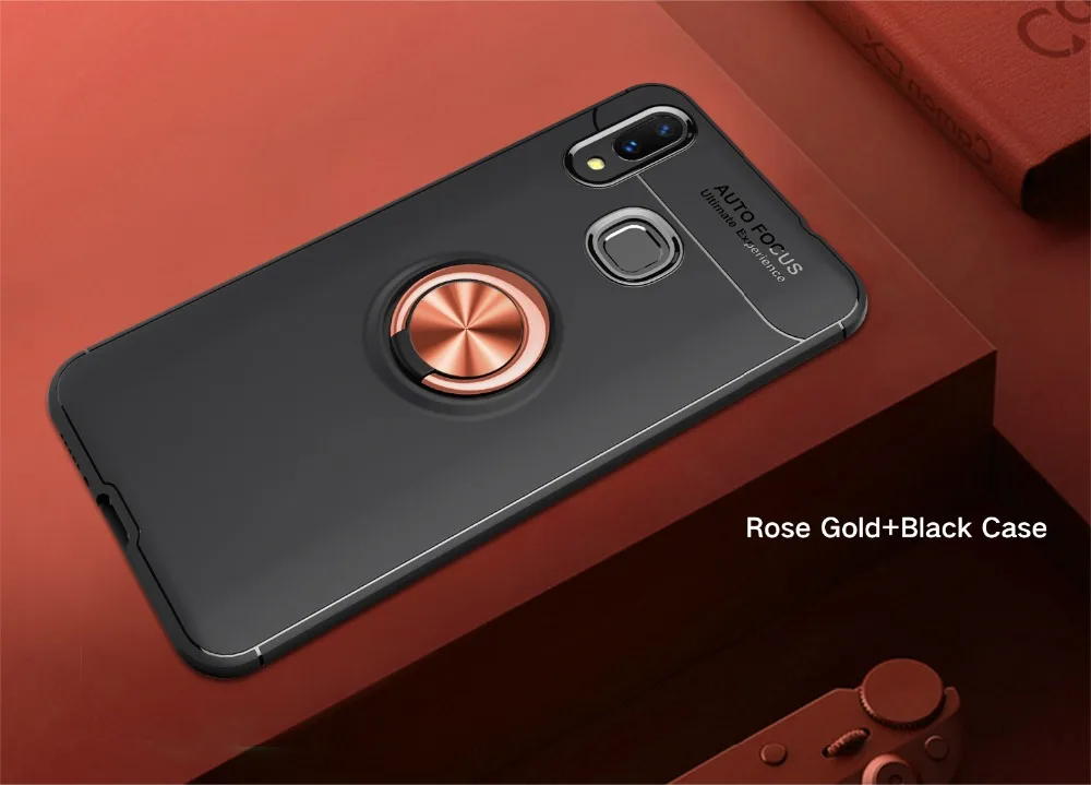 Чехол для samsung Galaxy A10 A30 A40 A50 A70, чехол из ТПУ с магнитным кольцом на палец, задняя крышка для телефона A 10, 40, 50, 70 - Цвет: Black and Rose Gold