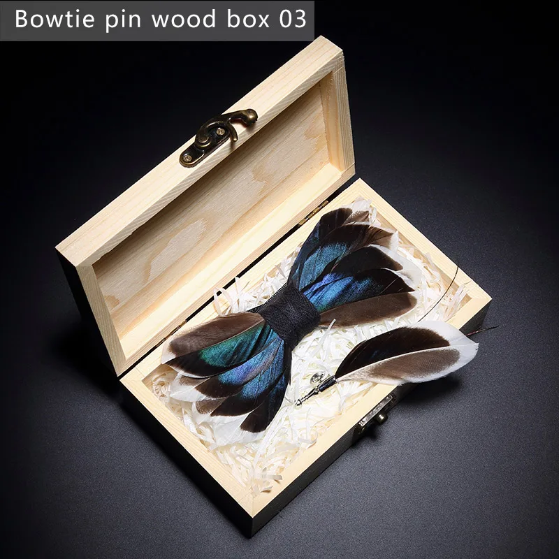Bowtie pin wood box3 JEMYGINS, дизайн, галстук-бабочка, перо, бант, изысканная ручная работа, Мужская брошь для галстука-бабочки, деревянная булавка, подарочный набор, Свадебная вечеринка - Цвет: Bowtie pin wood box3