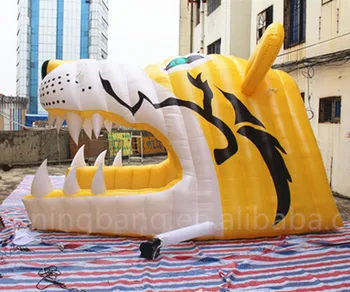 

Free shipping 3m high Giant replicas tiger head inflatable sports tunnel football mascot tunnel