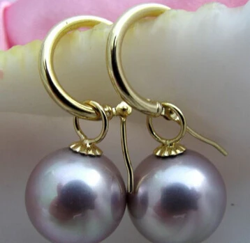 

ry00880 16mm round purple shell pearl dangle earring