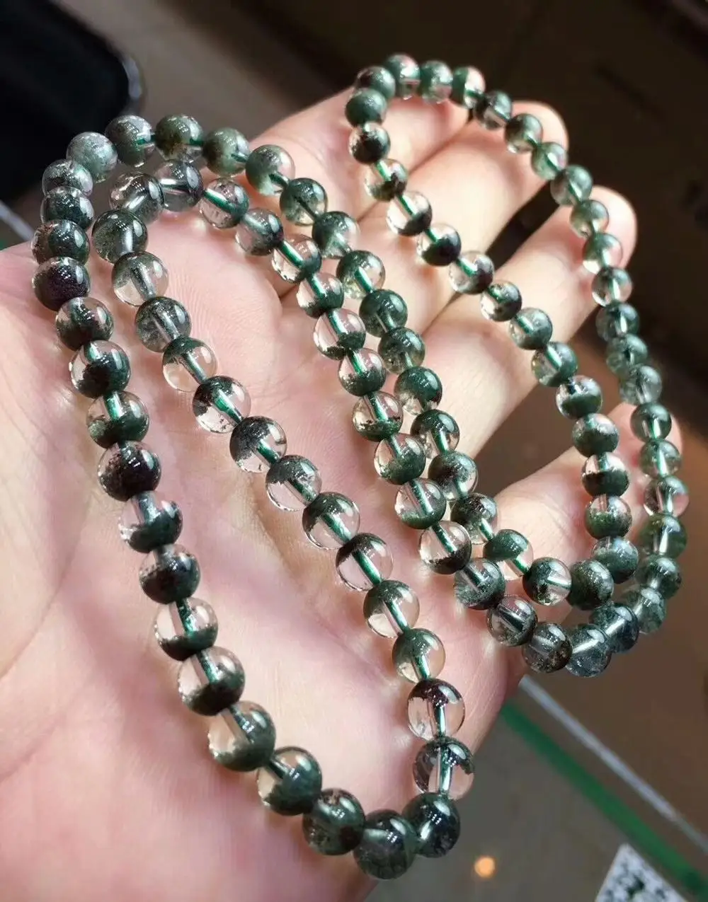 

Free Shipping Genuine Natural Green Phantom Crystal Round Beads Bracelet AAA 6mm