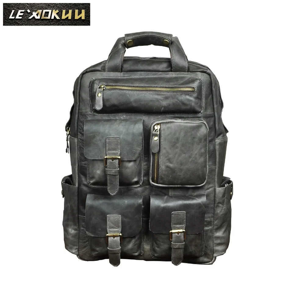 

Quality Leather Heavy Duty Design Men Travel Casual Backpack Daypack Fashion Knapsack College School Book Laptop Bag Male 1170g