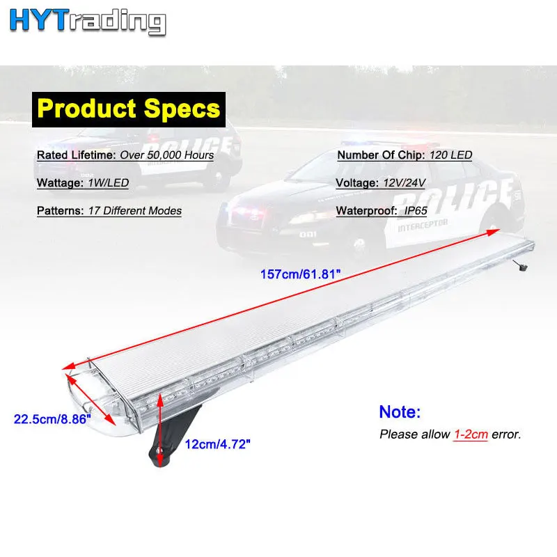 Желтый Янтарный 62 &quot157 см 120 Вт 120LED автомобильный Грузовик маяки аварийный