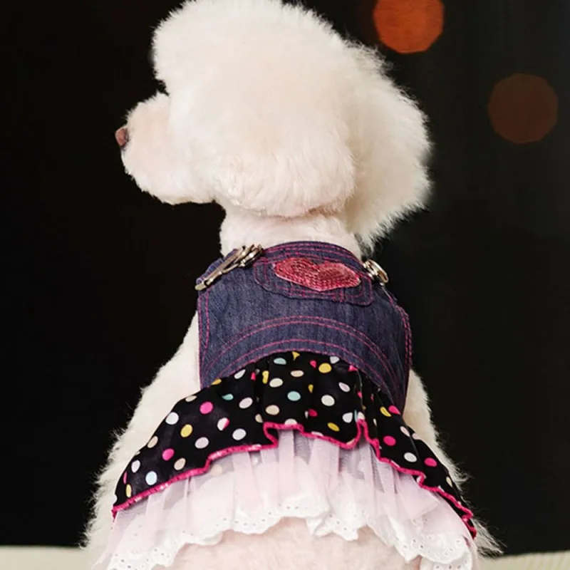 Платье для собак джинсовая куртка с кружевной юбкой осенне-зимнее джинсовое пальто Одежда для собак и кошек Одежда для собак Джинсы Одежда для кошек