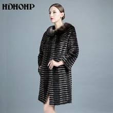 HDHOHP 2017 New Women Knitted Mink Fur Coats Fashion Natural Mink Jackets Winter For Female Warm Long Genuine Fur Parkers