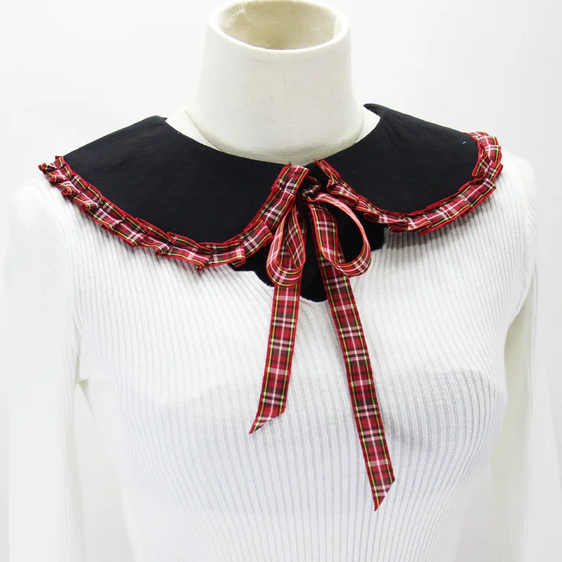

Jaderic 2018 New Black Peter Pan Detachable Collars Purfled&Decorated Scotland Lattice Bow Fake False Collar Choker Necklace