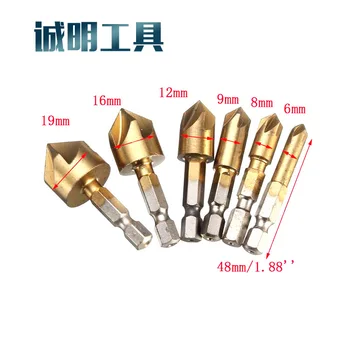 

6pcs HSS Chamfer Countersink Chamfer Drill Bit 1/4" Hex Shank 90 Degree Wood Chamfering Cutter 6mm-19mm