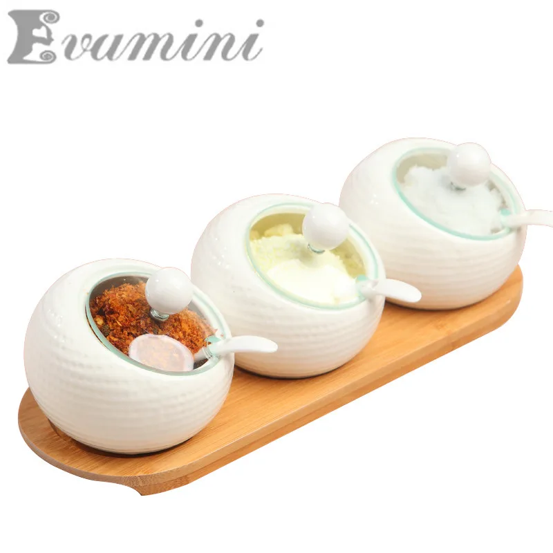 

Kitchen Ceramic Box Seasoning Tank Storage holder Dispensing Bottle Box Salt Bottle Glass Cover Home Desor Gift