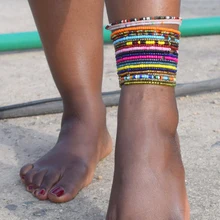 Donarsei 10 шт./компл. случайный цвет ручной работы ножной браслет из бусин для женщин Регулируемый цвет красочные ножной браслет на ногу бижутерия для ног