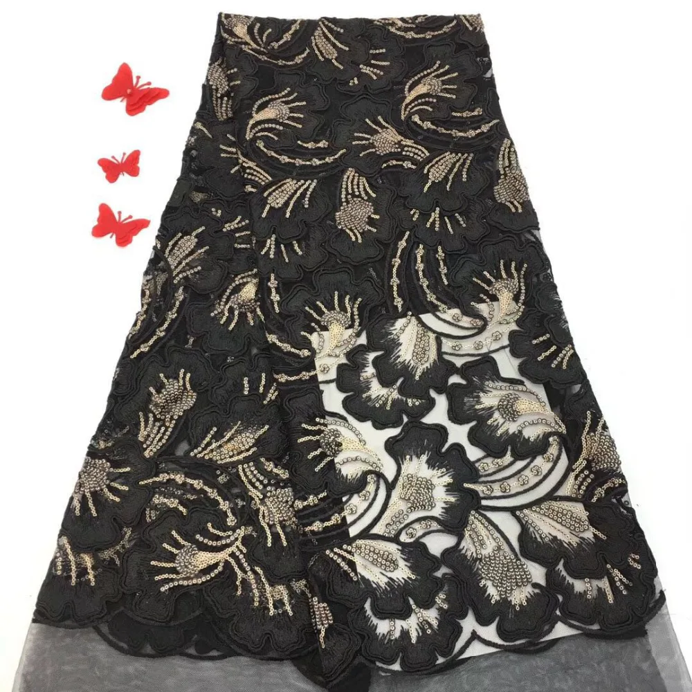 

High quality Wedding/Party Dress Lace Fabric 5 Yards Per Lot With Sequins Tulle French Lace Fabric Party