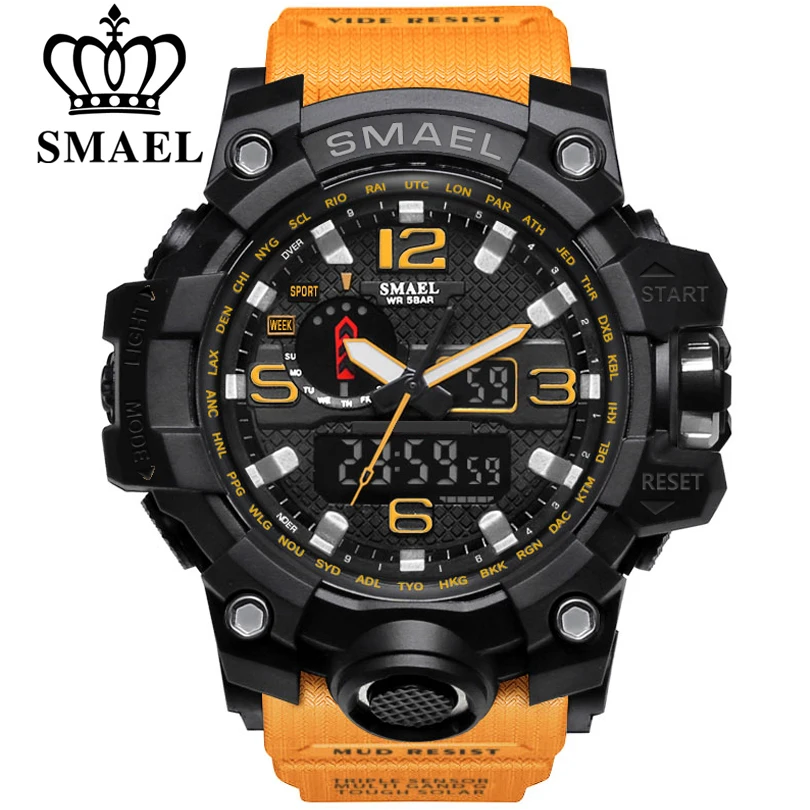 SMAEL Brand Men Sport Watch Dual Display Analog Digital LED Electronic Quartz Watches Man Waterproof Swimming