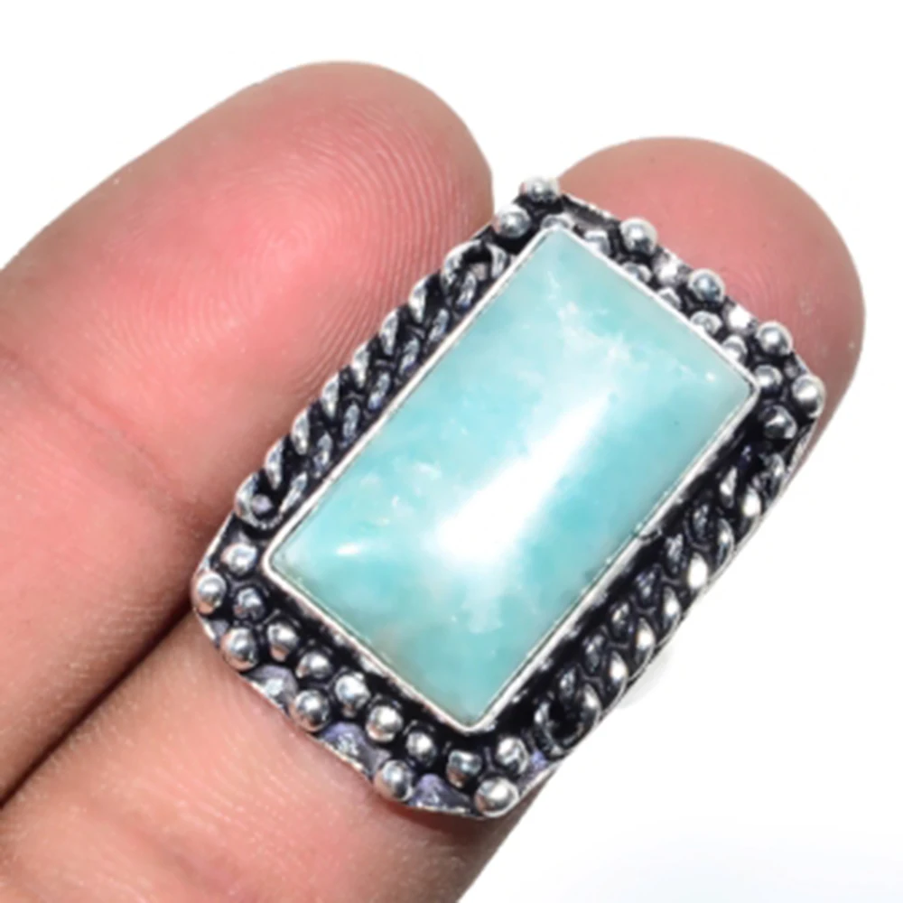 

Larimar Ring Silver Overlay over Copper , Size: 7.25, R5064