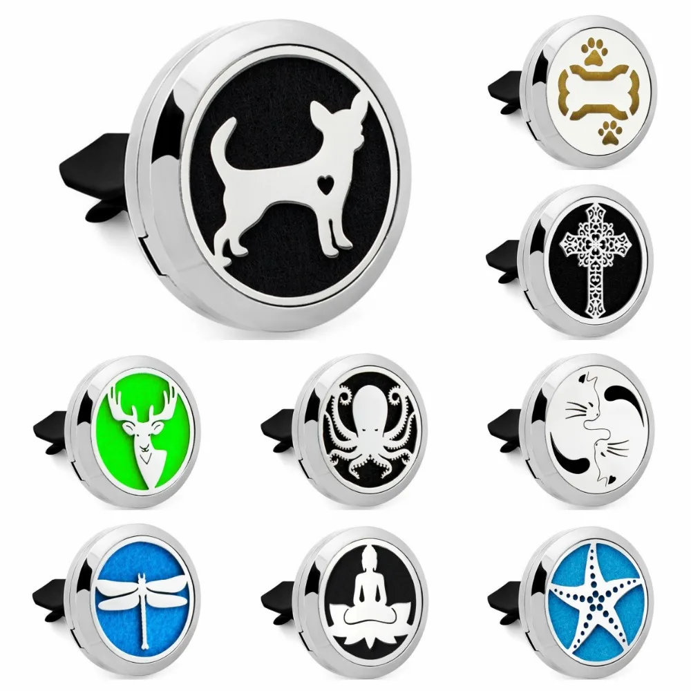 

Starfish Cross dragonfly dog pet Essential Oil Car Diffuser Locket Vent Clip 316L Stainless Steel Perfume locket Magnetic 10Pads