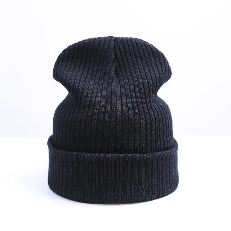 Модная зимняя женская шапка унисекс/мужская шапка Skullies Beanies, мужская шапка Beanies, простая тёплая шапка, Прямая поставка - Цвет: A Black