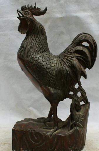 

JP S0524 14" China Chinese Bronze Folk Fengshui Zodiac Year Rooster Cock Statue sculpture