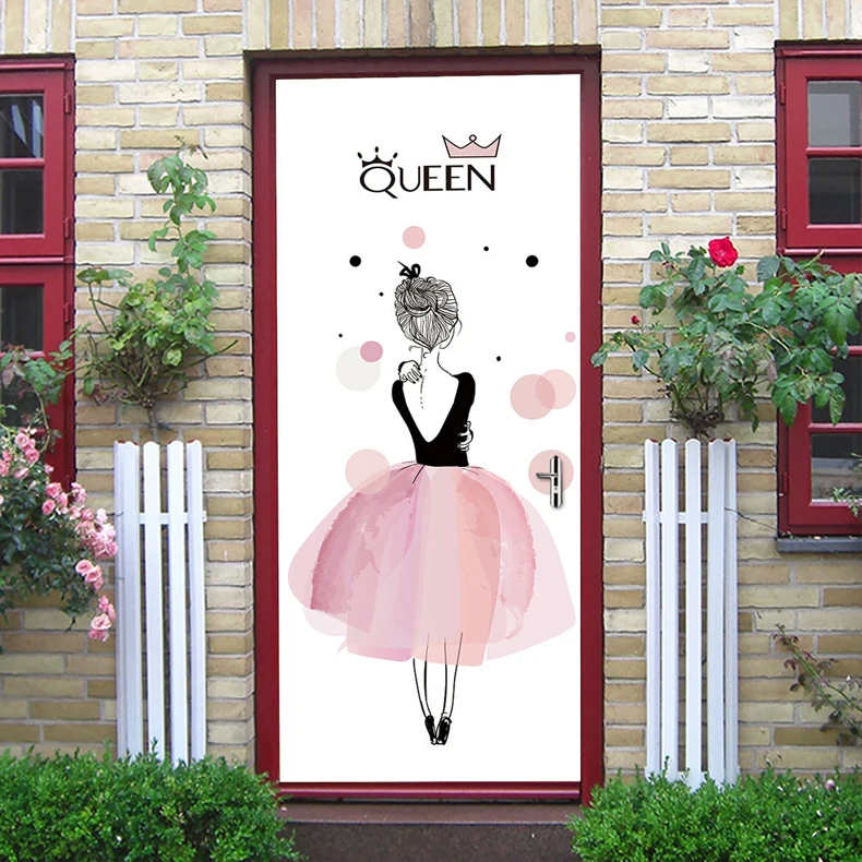 Красивое розовое платье девушка дверь стикер самоклеющиеся ПВХ водонепроницаемый Дети Спальня дверь стикер s diy королева Adesivi в Porte W186