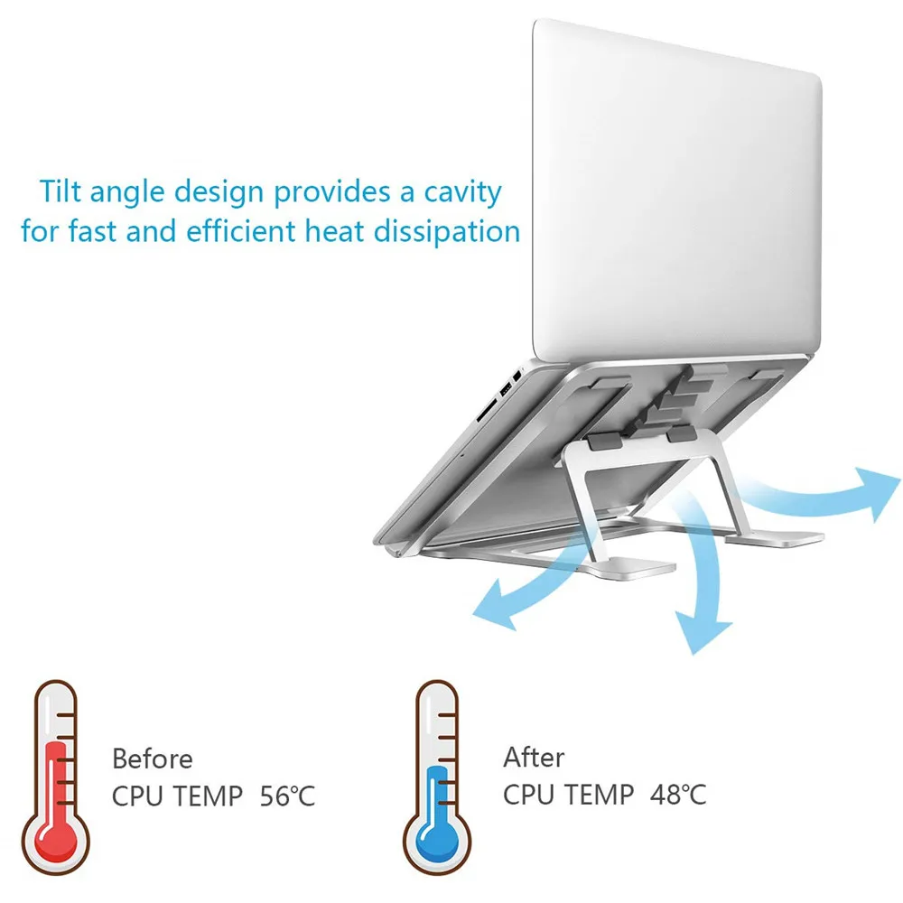  Folding Portable Metal Laptop Stand Viewing Angle 6 Height Adjustable Desktop Aluminum Alloy Bracke