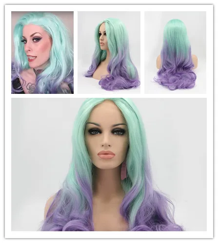 New Fashion Mint Green Purple Ombre Pastel Lace Front Wigs