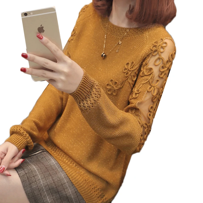 

New Spring Autumn Women Sweater Pullover Fashion Long Sleeve Plus Size Loose Hollow Out Flower Knitted Shirts Tops Female AA497