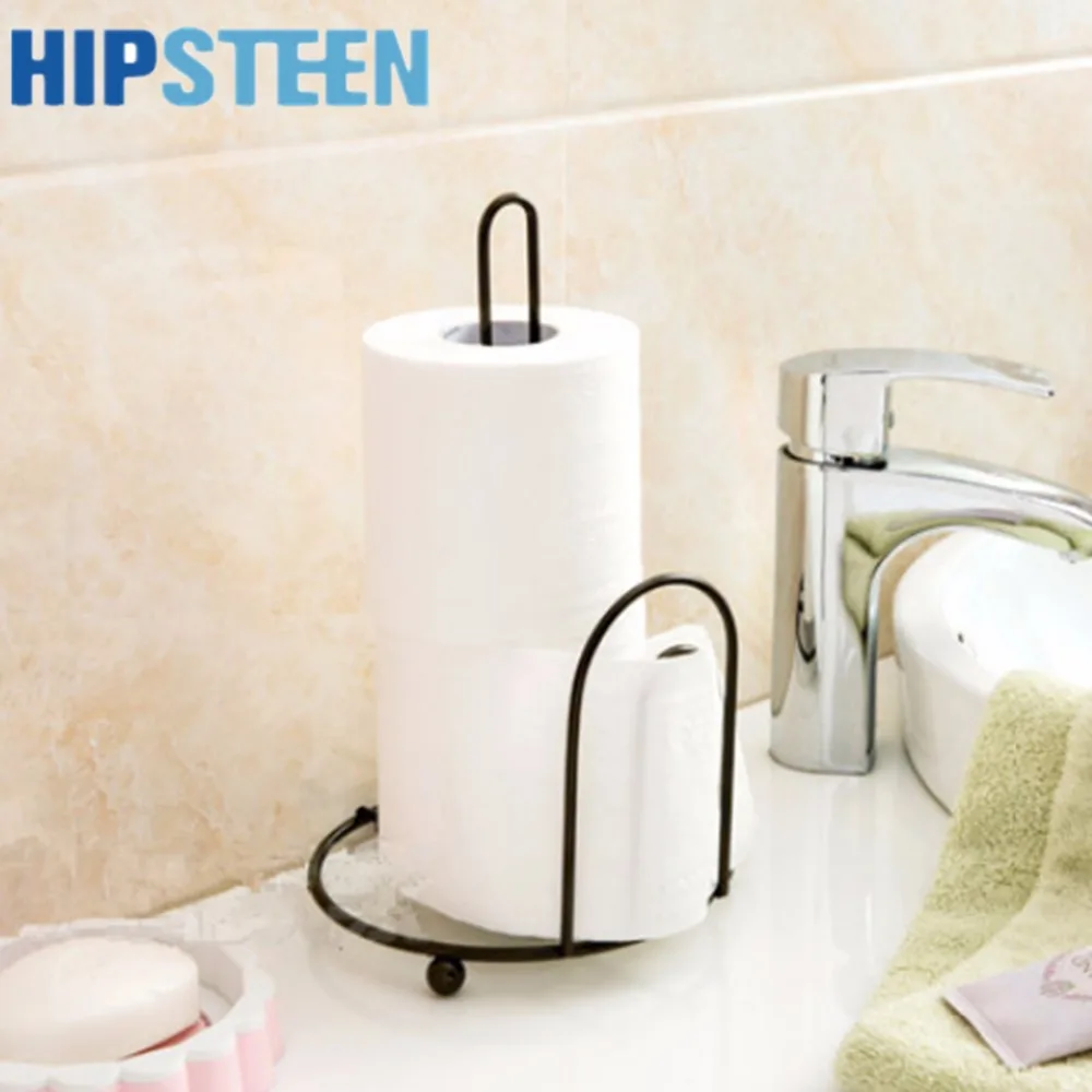 

HIPSTEEN Creative Iron Art Vertical Stand Kitchen Paper Towel Toilet Tissue Holder - Black