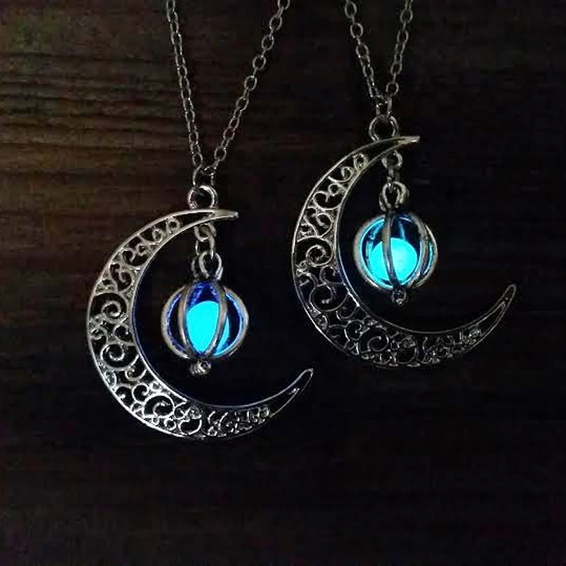Светящееся лунное ожерелье в виде сферы Хэллоуин Тыква кулон светится в темноте синий, зеленый, фиолетовый небесная луна Ювелирные изделия для женщин девушки подарки