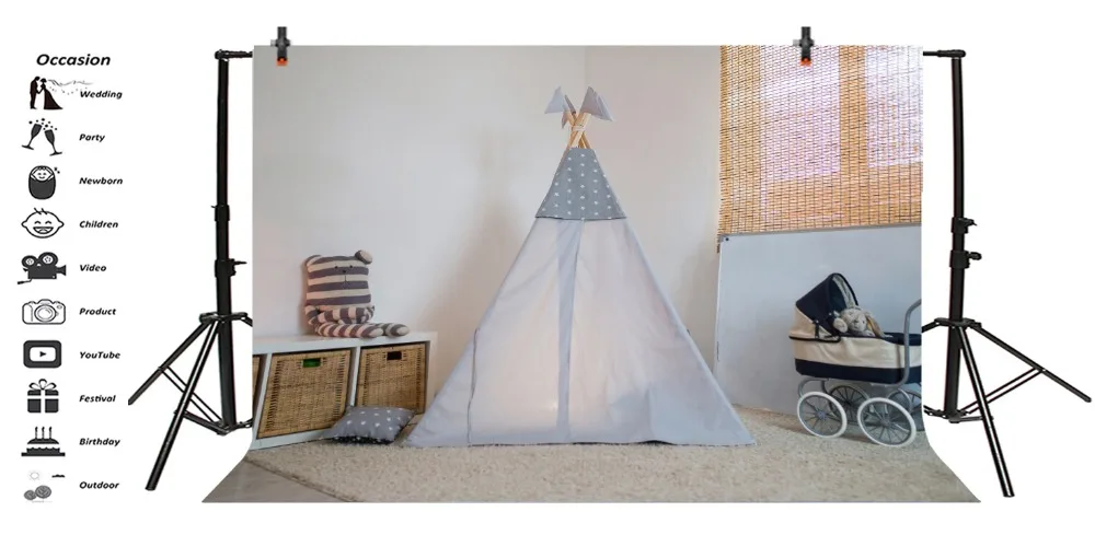 Laeacco Room Tent Baby Carriage Pillow Carpet Pillow Photography Backgrounds Customized Photographic Backdrops For Photo Studio