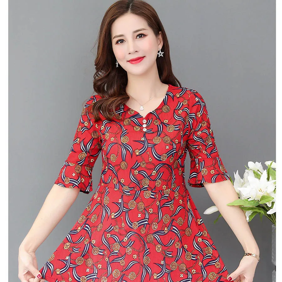 Средняя и длинная нижняя рубашка для женщин среднего возраста с принтом Женская