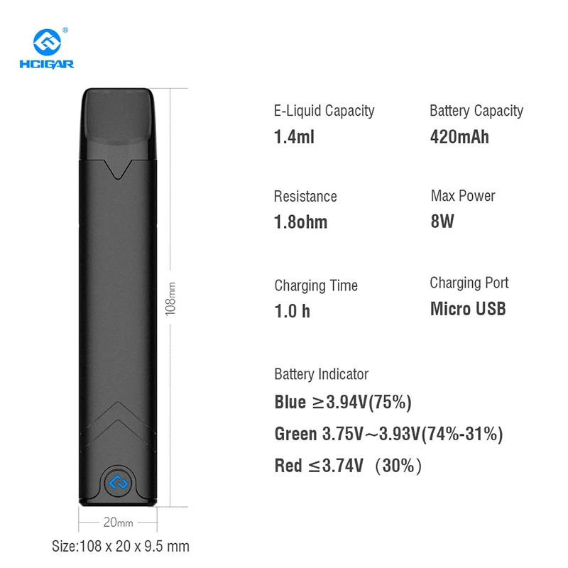 HCIGAR AKSO OS простой комплект многоразовый картридж вейп ручка pod MTL стартер