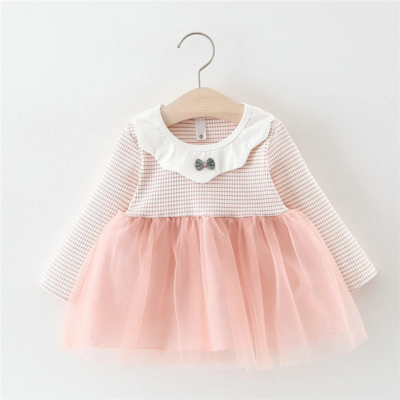 

Spring Long Sleeve Baby Birthday Party Girls Kids Mesh Striped Patchwork Bow Princess Infants Tutu 2019 Dress Vestidos S8154