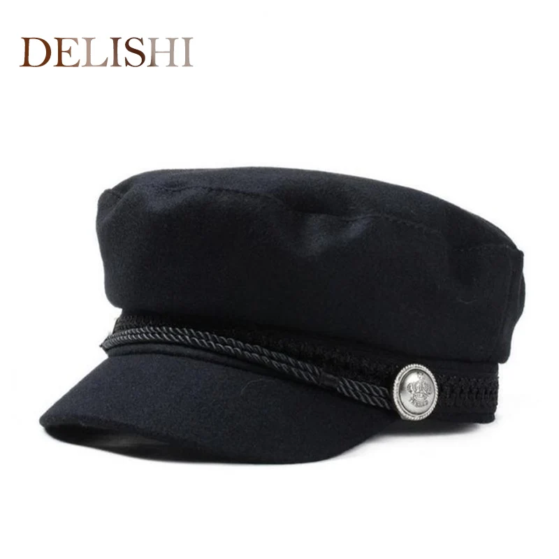 

Winter Hats For Women Men Octagonal Cap Wool Button Baseball Caps Sun Visor Hat Gorras Casquette Touca Black Casual