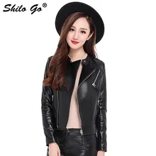 Большие размеры Новая мода Женская Высококачественная овчина Локомотив на молнии Тонкий черный кожаный жакет из натуральной кожи 3XL