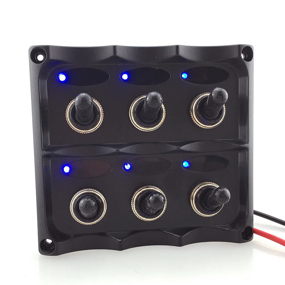 

1x Switch Panel For Boat truck and RVS Marine Electric 6 Gang Led Toggle Switch Panel ON-OFF 15A × 3 Color Blue LED
