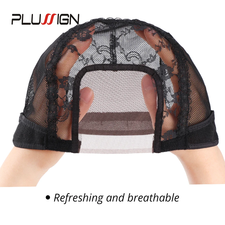 Plussign-Bonnet de perruque en dentelle suisse U-Part, filet à cheveux noir, bonnets pour perruques exécutives, bonnet de tissage avec sangle réglable, outils exécutifs