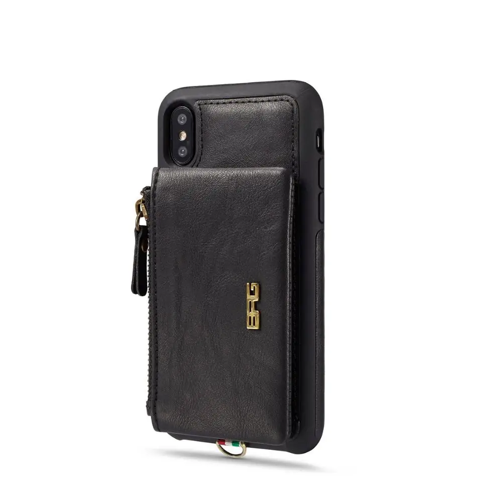 

New single bottom card wallet detachable automatically absorbs mac mobile phone holster with hand strap for 6 6P 7 7P 8 8P X XS